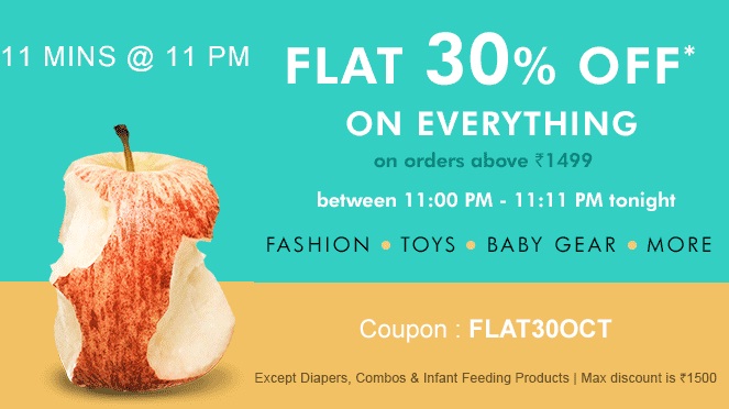 India Desire : Firstcry 11 Minutes At 11PM Offer: Flat 30% Off On All Orders Above Rs 1499 [FLAT30OCT]